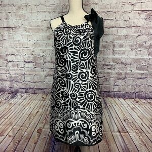 White House Black Market 100% Silk Black Print Sleeveless Shift Dress